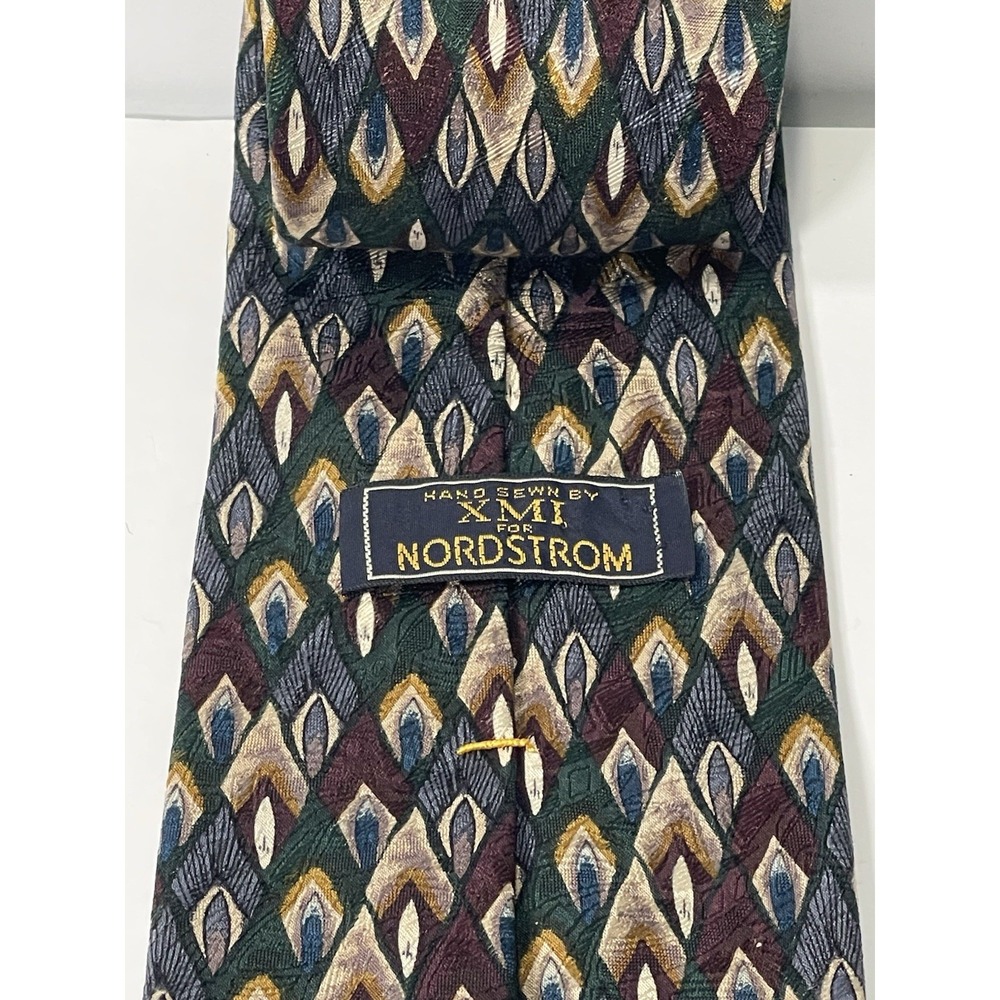 Nordstrom XMI Hand Sewn Silk Tie Made USA Geometric Art Deco Vintage